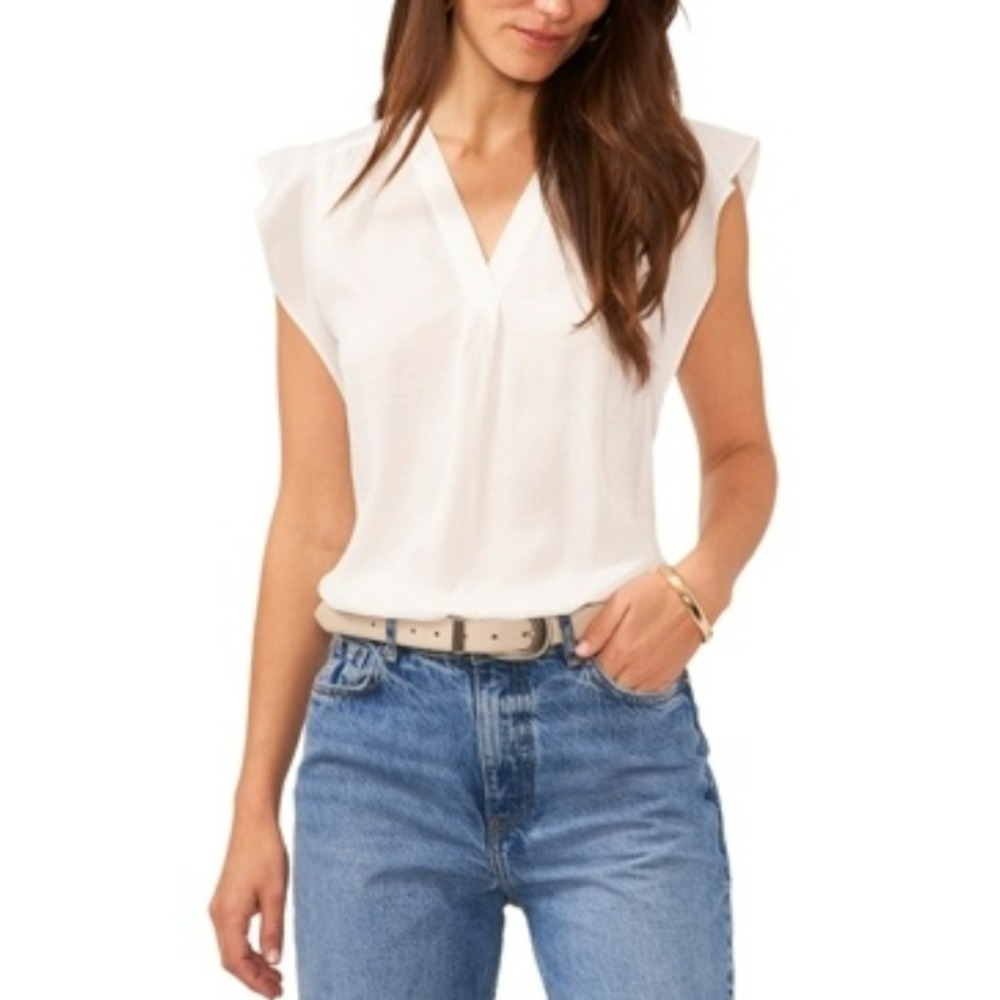Vince Camuto V-neck Ruffle Sleeve Blouse in New Ivory Women's Size Large NWT